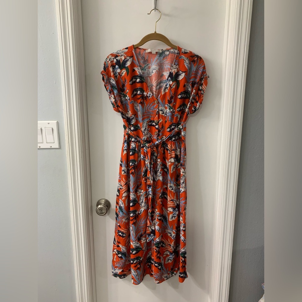LOFT Orange and Blue Floral Maxi Dress